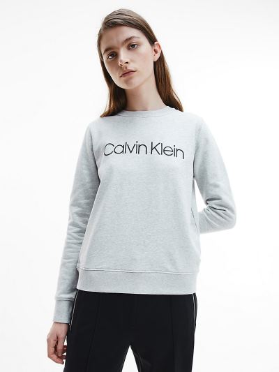 Calvin Klein Ruhák HU379883 | Calvin Klein Organic Cotton Logo Női Pulóver Világos Szürke